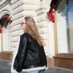 Leather fur jackets for women